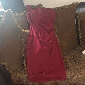 Chic Asymmetrical Burgundy Dress